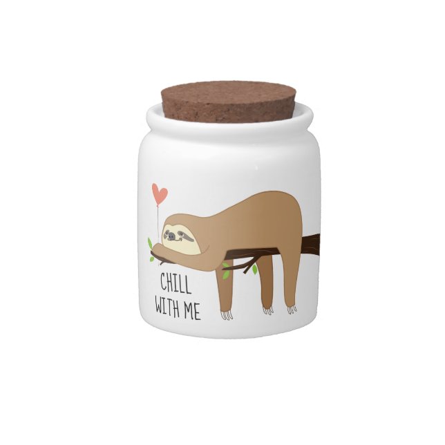 Cute, lazy sloth bear design for Valentines Day Candy Jar (Front)