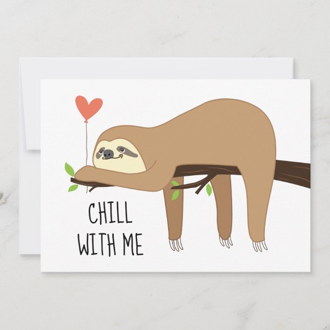 Cute, lazy sloth bear design for Valentines Day Invitation (Front)