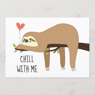 Cute, lazy sloth bear design for Valentines Day Invitation