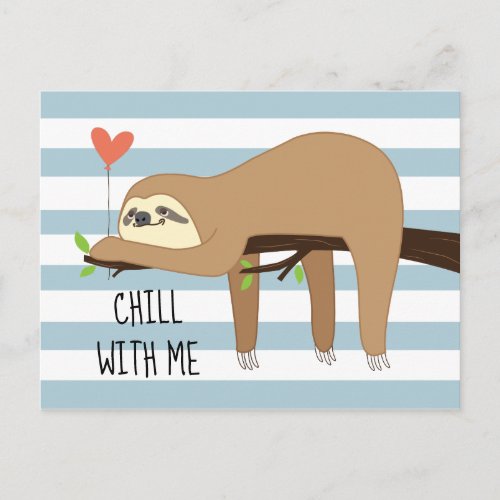 Cute lazy sloth bear design for Valentines Day Postcard