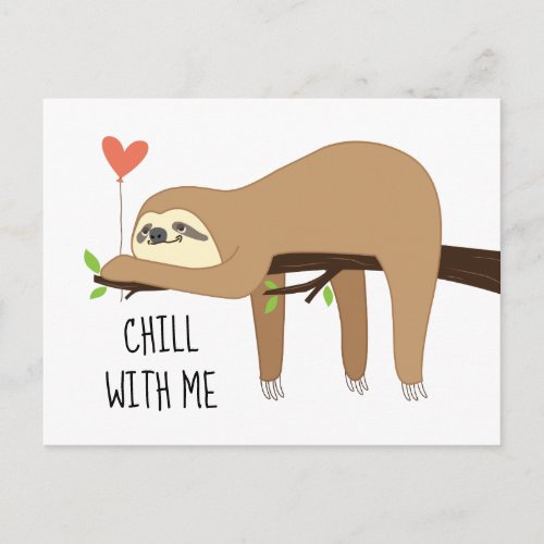 Cute lazy sloth bear design for Valentines Day Postcard