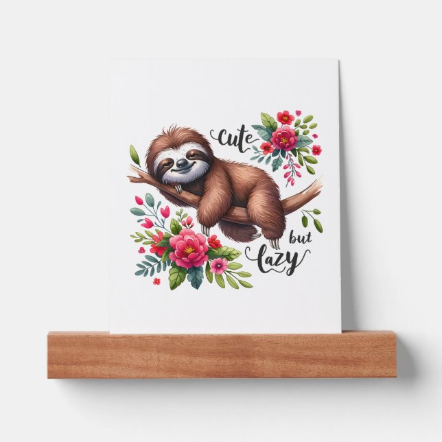Cute Lazy Sloth Flowers Picture Ledge (Front)