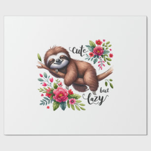 Cute Lazy Sloth Flowers Wrapping Paper