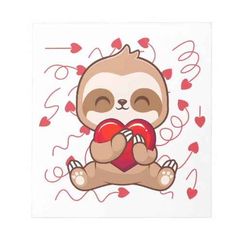 Cute Lazy Sloth Holding Heart Love Sloth Notepad