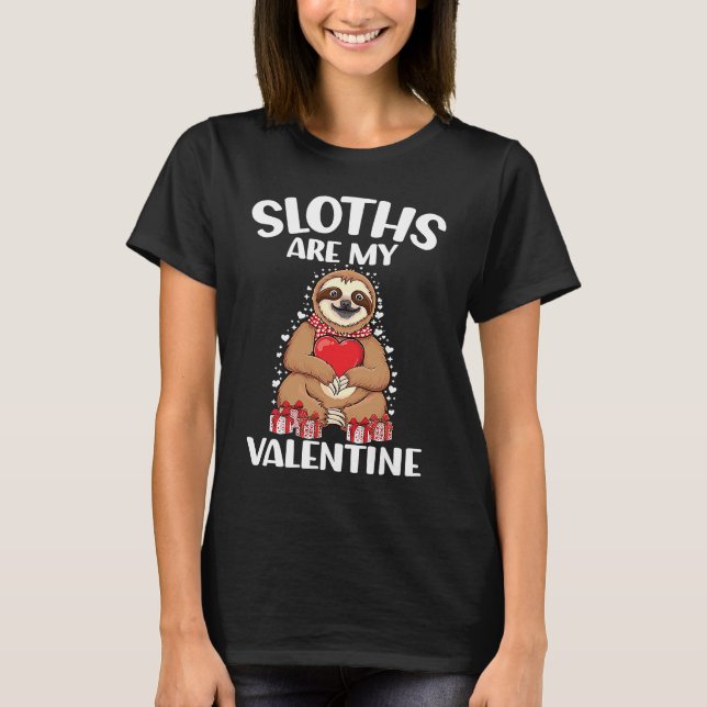 Cute lazy sloth holding heart love sloth valentine T-Shirt (Front)