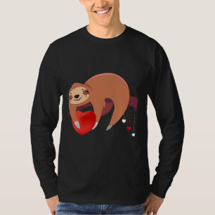 Cute Lazy Sloth Holding Heart Love Sloth Valentine T-Shirt