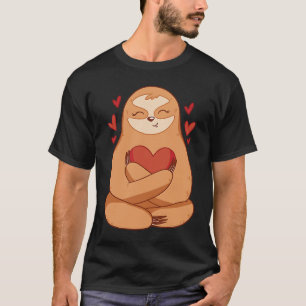 Cute lazy sloth holding heart love sloth valentine T-Shirt