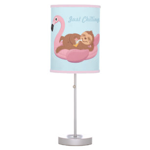 Cute Lazy Sloth on Flamingo Float Girls Room Decor Table Lamp