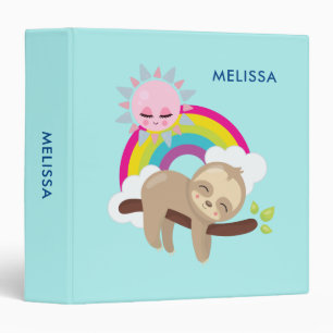 Cute Lazy Sloth with Sun & Rainbow 3 Ring Binder