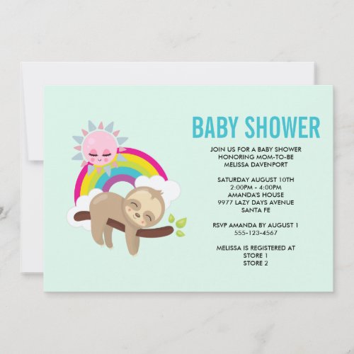 Cute Lazy Sloth with Sun  Rainbow Baby Shower