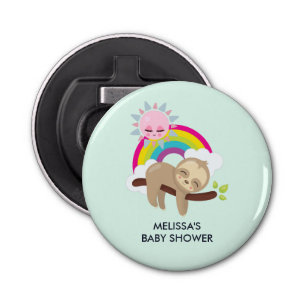 Cute Lazy Sloth with Sun & Rainbow Baby Shower Bottle Opener