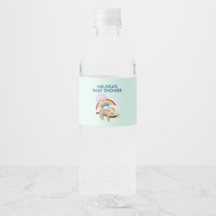 Cute Lazy Sloth with Sun & Rainbow Baby Shower Water Bottle Label