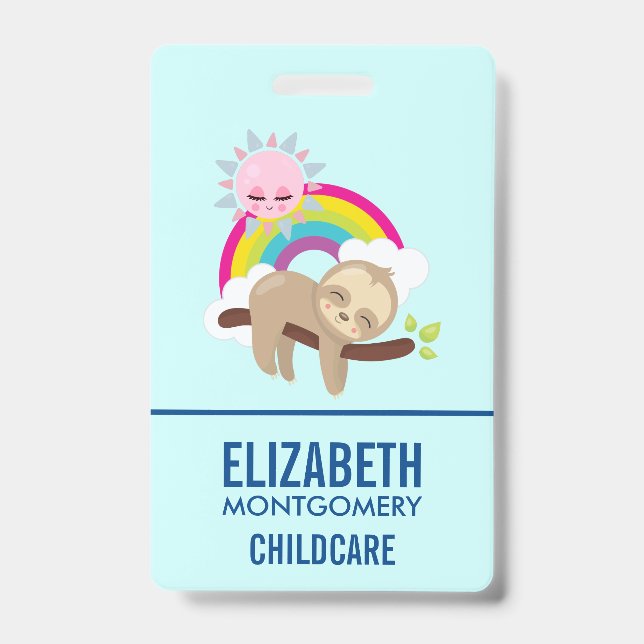 Cute Lazy Sloth with Sun & Rainbow Badge (Front)