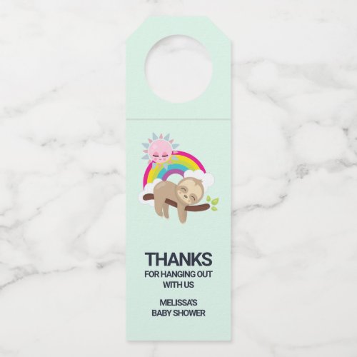 Cute Lazy Sloth with Sun  Rainbow Bottle Hanger Tag