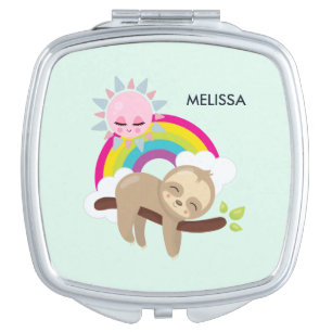 Cute Lazy Sloth with Sun & Rainbow Compact Mirror
