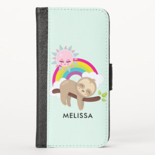 Cute Lazy Sloth with Sun & Rainbow iPhone X Wallet Case
