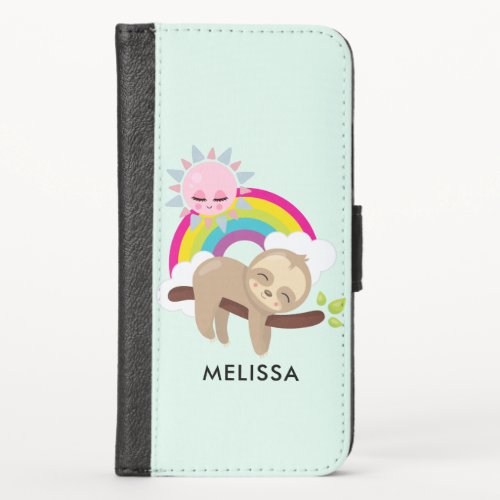 Cute Lazy Sloth with Sun  Rainbow iPhone X Wallet Case
