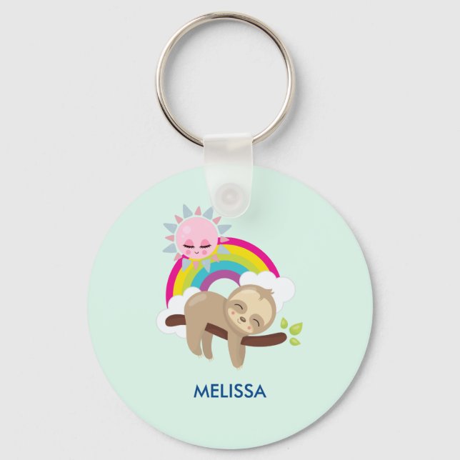 Cute Lazy Sloth with Sun & Rainbow Keychain (Front)