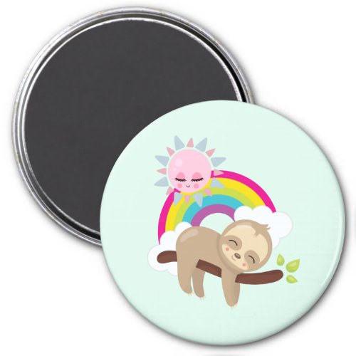 Cute Lazy Sloth with Sun  Rainbow Magnet