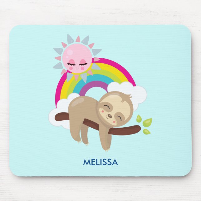 Cute Lazy Sloth with Sun & Rainbow Mouse Pad (Front)