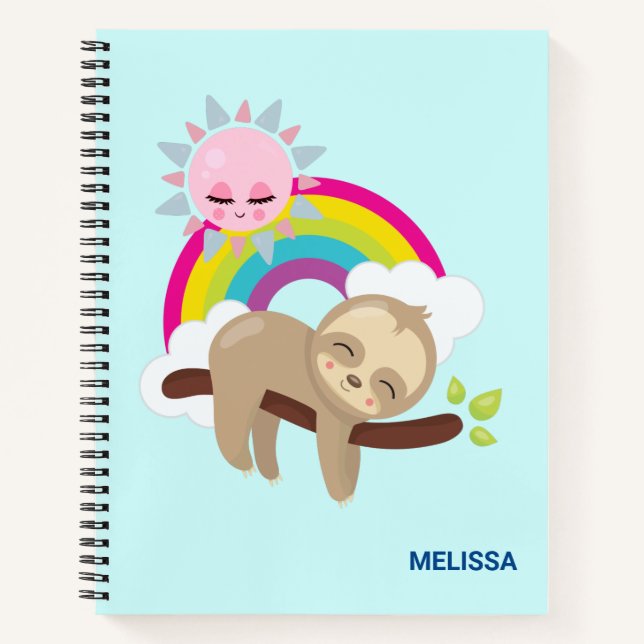 Cute Lazy Sloth with Sun & Rainbow Notebook (Front)