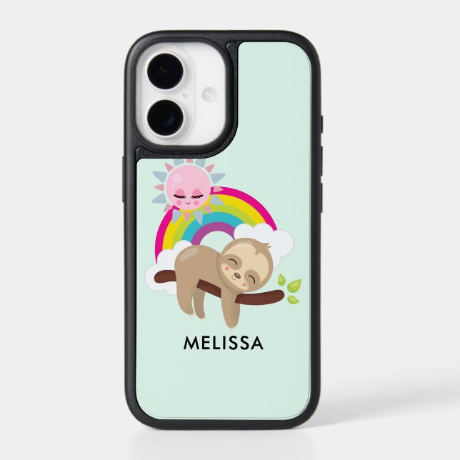 Cute Lazy Sloth with Sun & Rainbow Otterbox iPhone Case (Back)