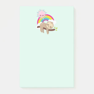Cute Lazy Sloth with Sun & Rainbow Post-it Notes