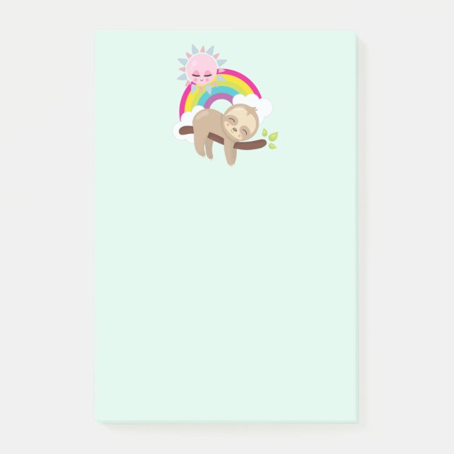 Cute Lazy Sloth with Sun & Rainbow Post-it Notes (Front)