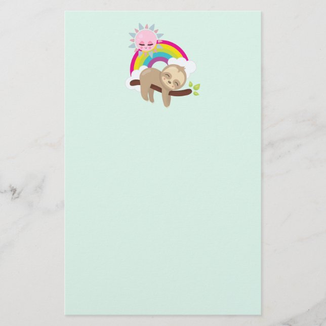 Cute Lazy Sloth with Sun & Rainbow Stationery (Front)