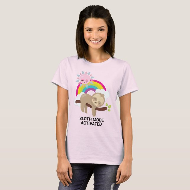 Cute Lazy Sloth with Sun & Rainbow T-Shirt (Front Full)