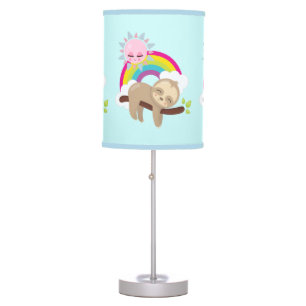 Cute Lazy Sloth with Sun & Rainbow Table Lamp