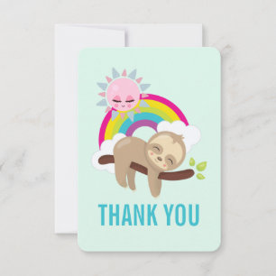 Cute Lazy Sloth with Sun & Rainbow Thank You Card