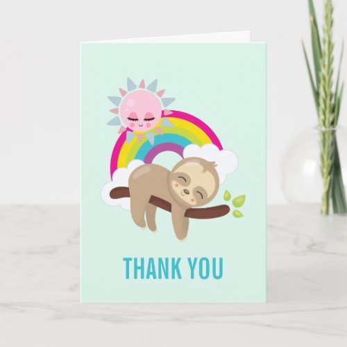 Cute Lazy Sloth with Sun  Rainbow Thank You Card