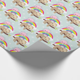 Cute Lazy Sloth with Sun & Rainbow Wrapping Paper