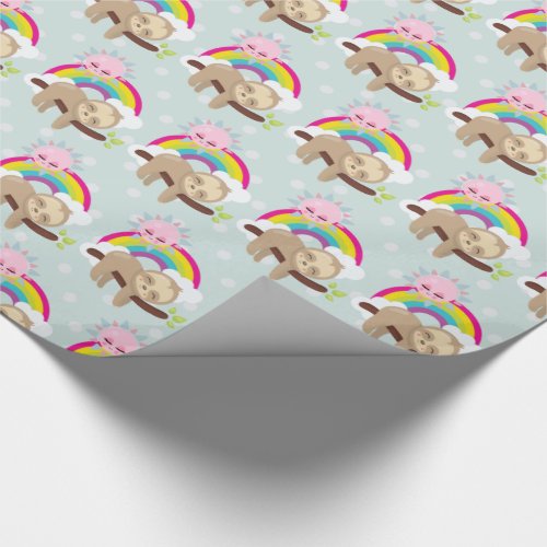 Cute Lazy Sloth with Sun  Rainbow Wrapping Paper