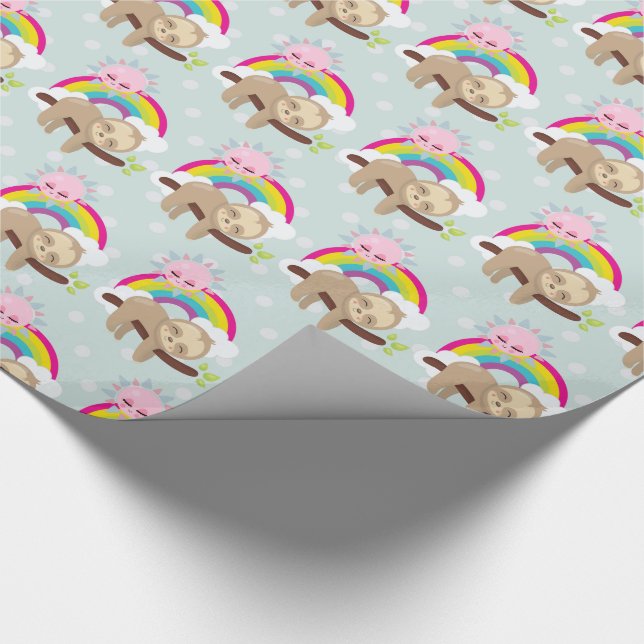 Cute Lazy Sloth with Sun & Rainbow Wrapping Paper (Corner)