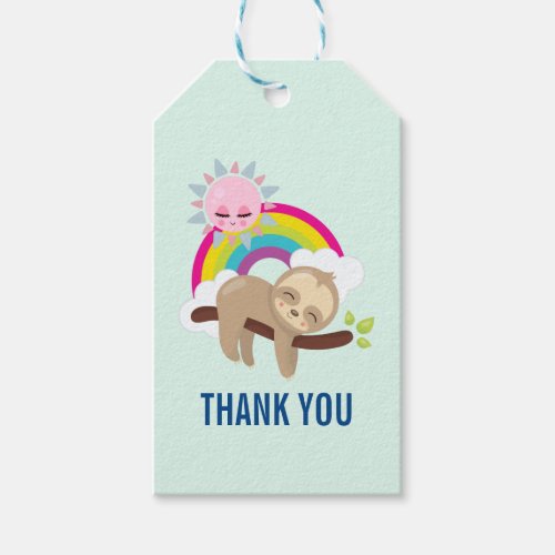Cute Lazy Sloth with Sunshine  Rainbow Thank You Gift Tags