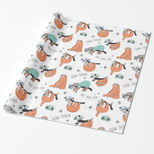 Cute Lazy Sloths Wrapping Paper