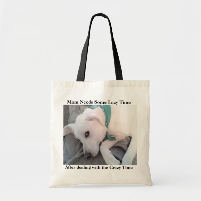 Cute Lazy White Labrador Retriever Mix Dog Mom Tote Bag (Front)