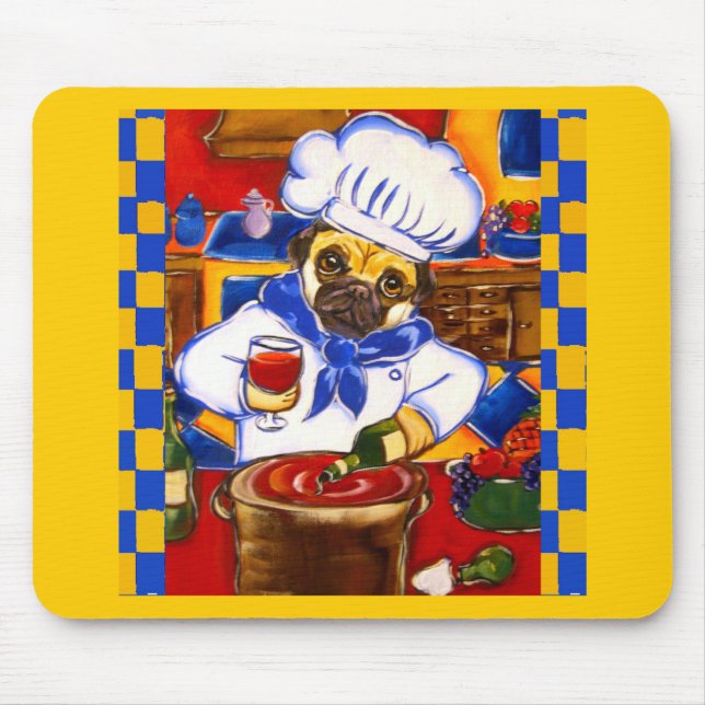 Cute Le Cafe Pug Chef Mouse Pad (Front)