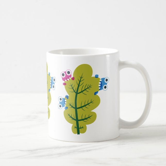 Cute Leaf Eaten By Cartoon Bugs Kids Coffee Mug (Right)