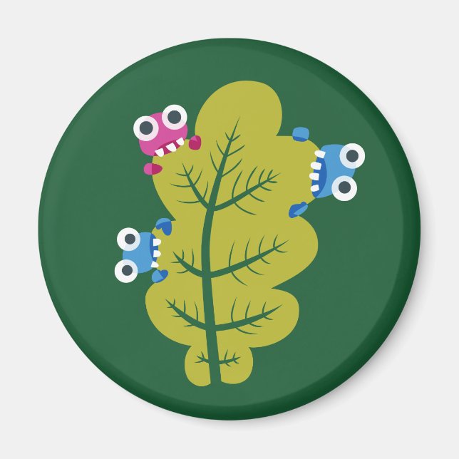 Cute Leaf Eaten By Cartoon Bugs Kids Magnet (Front)