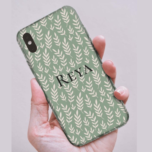 Cute Leaf Green Print With Name Case-Mate iPhone Case (Creator Uploaded)