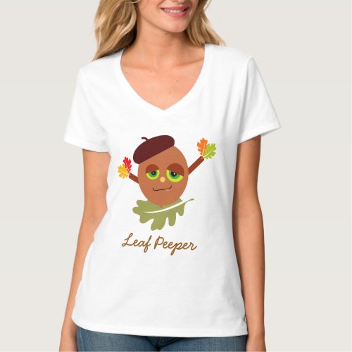 Cute Leaf Peeper Fall Acorn Cartoon T_Shirt