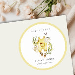 Cute Leafy Foliage Yellow Clothes Baby Shower Classic Round Sticker<br><div class="desc">If you need any further customisation please feel free to message me on yellowfebstudio@gmail.com.</div>