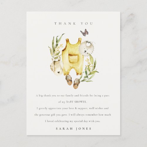Cute Leafy Foliage Yellow Clothes Baby Shower Postcard