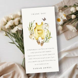 Cute Leafy Foliage Yellow Clothes Baby Shower Thank You Card