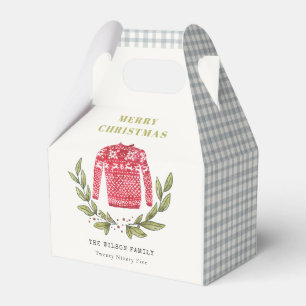 Cute Leafy Red Green Ugly Sweater Christmas Winter Favor Boxes