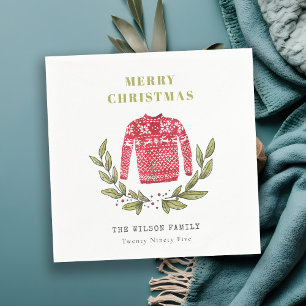 Cute Leafy Red Green Ugly Sweater Christmas Winter Napkins