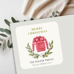 Cute Leafy Red Green Ugly Sweater Christmas Winter Square Sticker<br><div class="desc">If you need any further customisation please feel free to message me on yellowfebstudio@gmail.com.</div>